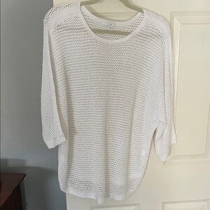 J. Jill Open-Knit Scoop Neck Sweater in White